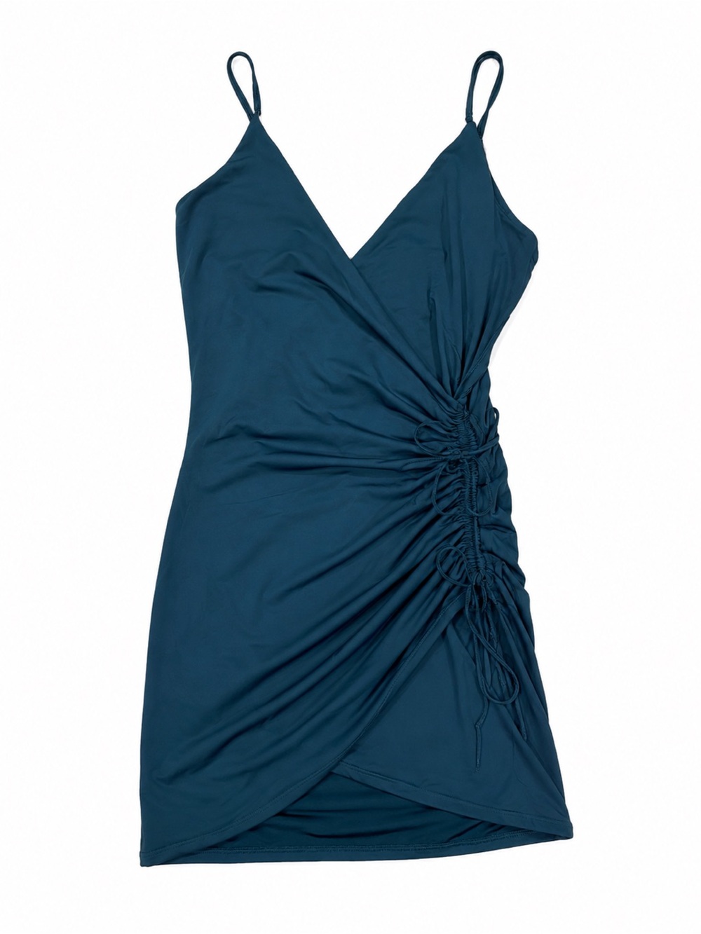 Garage Teal Ruched Drawstring Mini Dress Petite Small P/S Adjustable Straps